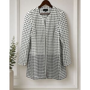 Premise Black White Polka Dot Open Front Blazer Jacket Size 10 Like New